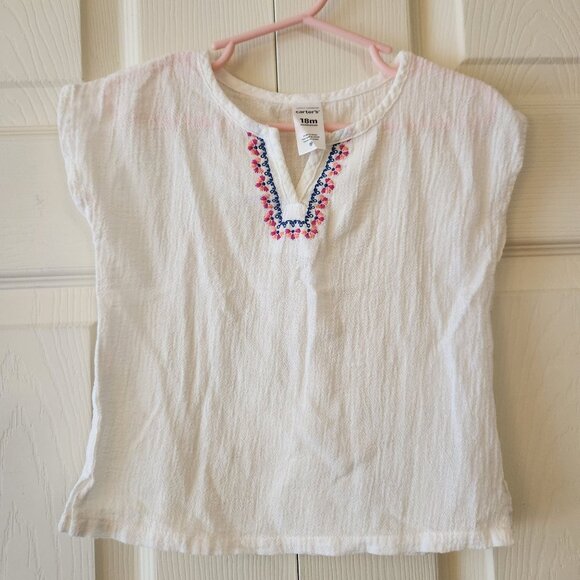 Carters Toddler Girl White Embroidered Swim Cover Up Top 18M Lightweight - Picture 1 of 6